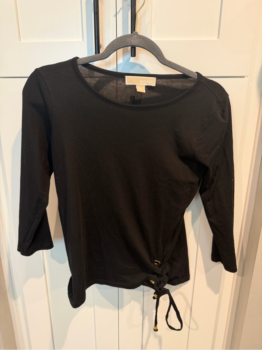 Michael Kors Black Side Lace-Up 3/4 Sleeve Top
